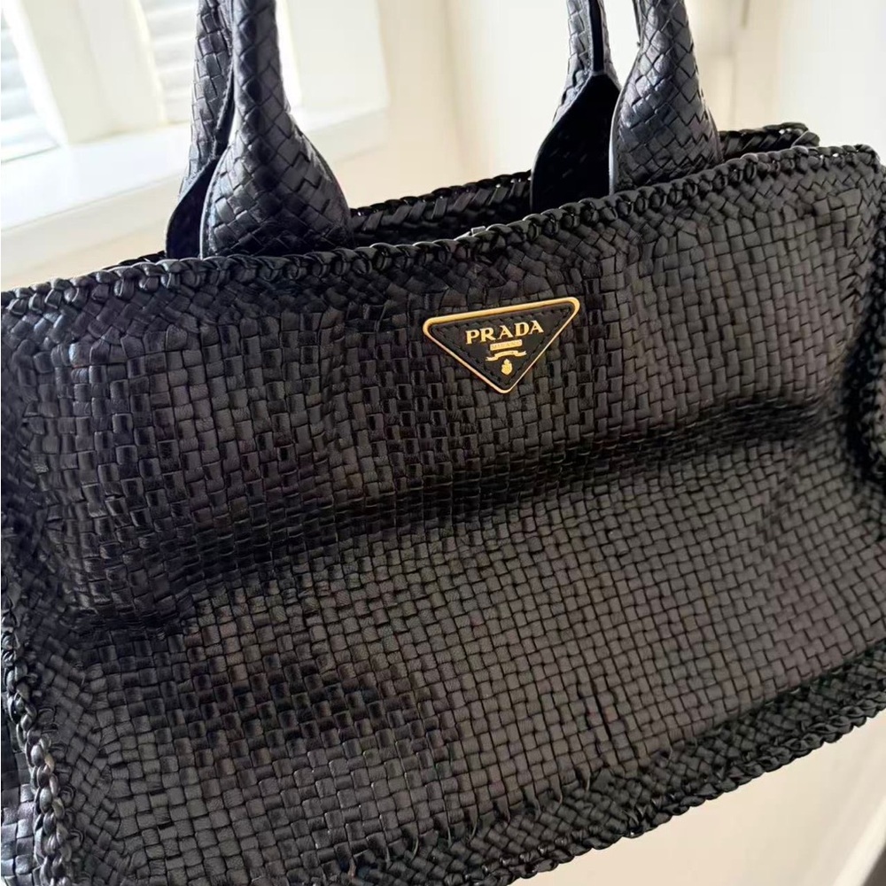 Prada Black Leather Woven Tote Bag - Picture 2 of 11